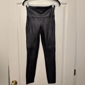 SPANX Faux Leather Moto Leggings, Size Medium